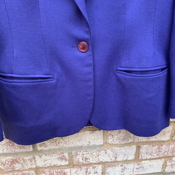 Jos. A Bank Purple 100% Wool 1 Button Blazer W/ Shoulder Pads Size 8 - Picture 3 of 11